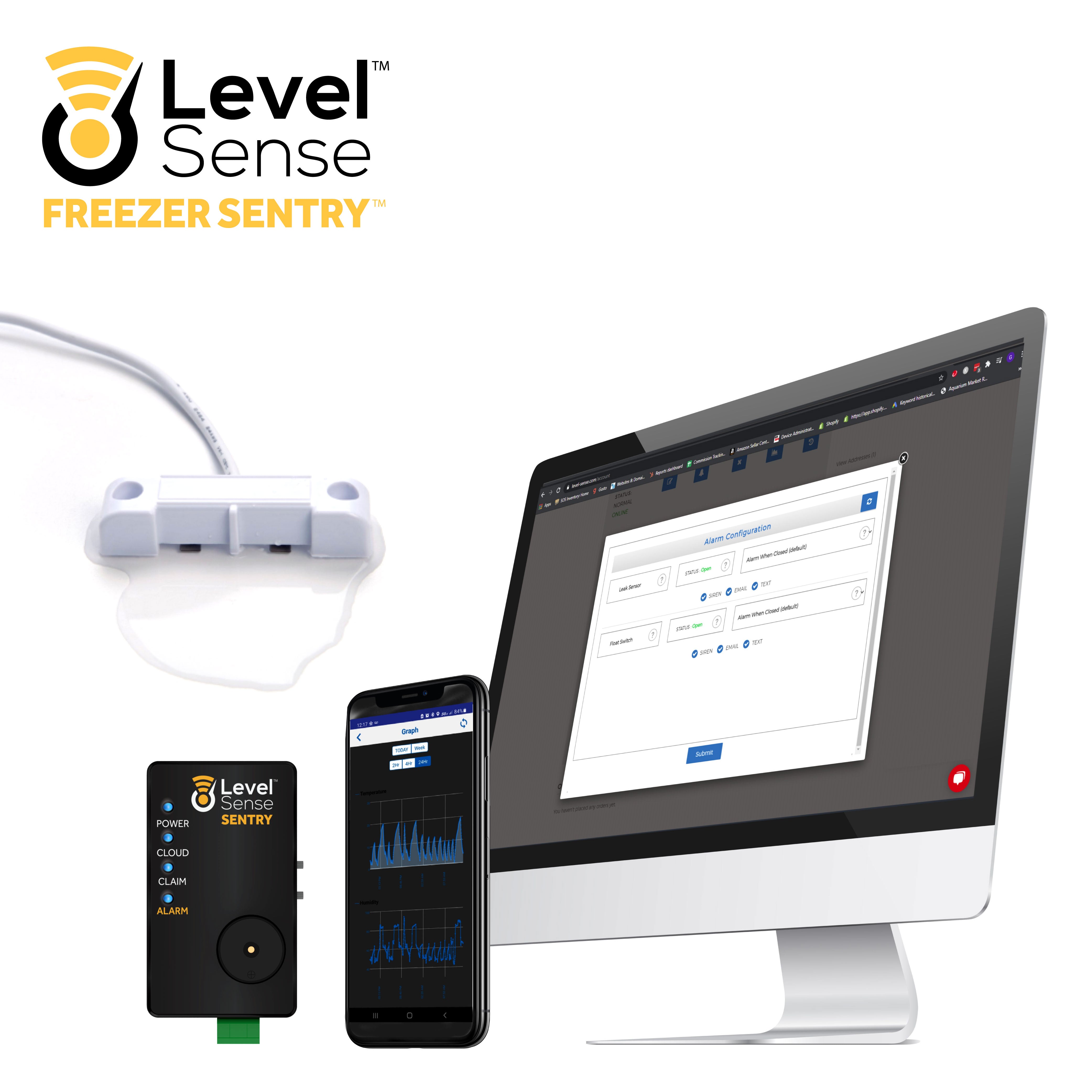 Level Sense Freezer Sentry Wi-Fi enabled Temperature and Humidity Alarm  With 10FT Sensor