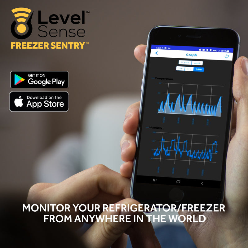 Wifi Freezer Alarm and Refrigerator Temperature Monitor – Wireless Freezer Thermometer with Sensor, Audible Siren and App Supported Notifications for Android and iOS Devices - Level Sense (by Sump Alarm Inc.)