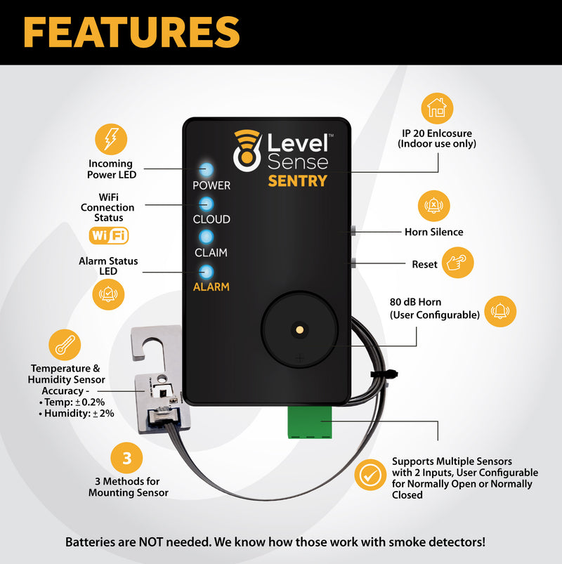 Level Sense L8-SENTRY-24 WiFi Freezer Alarm and Refrigerator Temperature  Monitor