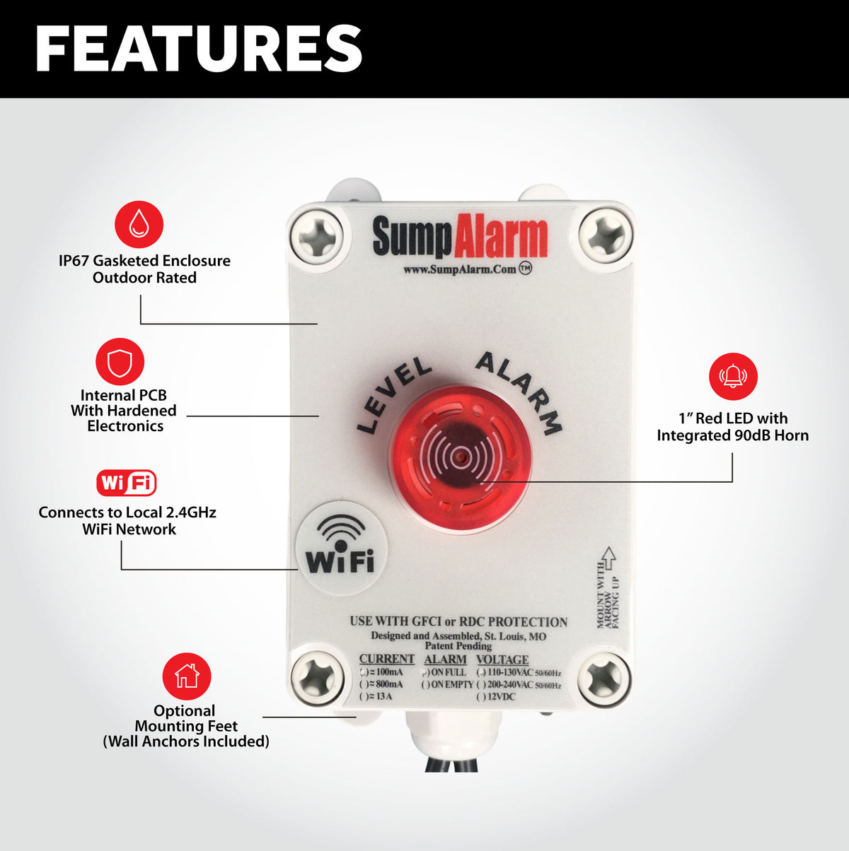High Water Alarm Briidea Alarm With 110dB Loud Alert & LED Light - 10ft ...