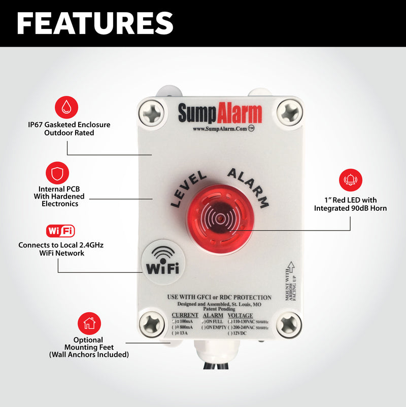 Wireless (Wifi) Sump Alarm High Water Alarm - Level Sense (by Sump Alarm Inc.)