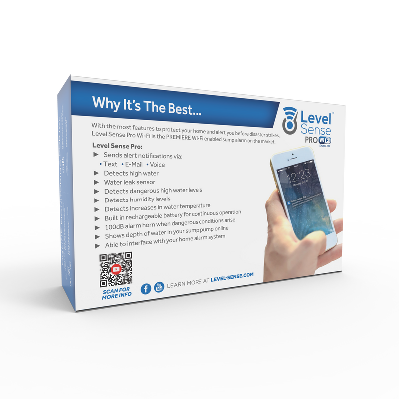 Level Sense PRO- Wi-Fi Enabled Sump Pump, Water Heater, Temperature, Humidity, and Leak Detector - Level Sense (by Sump Alarm Inc.)